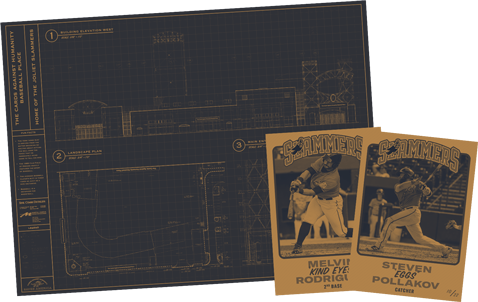 Stadium blueprints and baseball cards