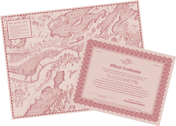 A sample map of the border land and a certificate